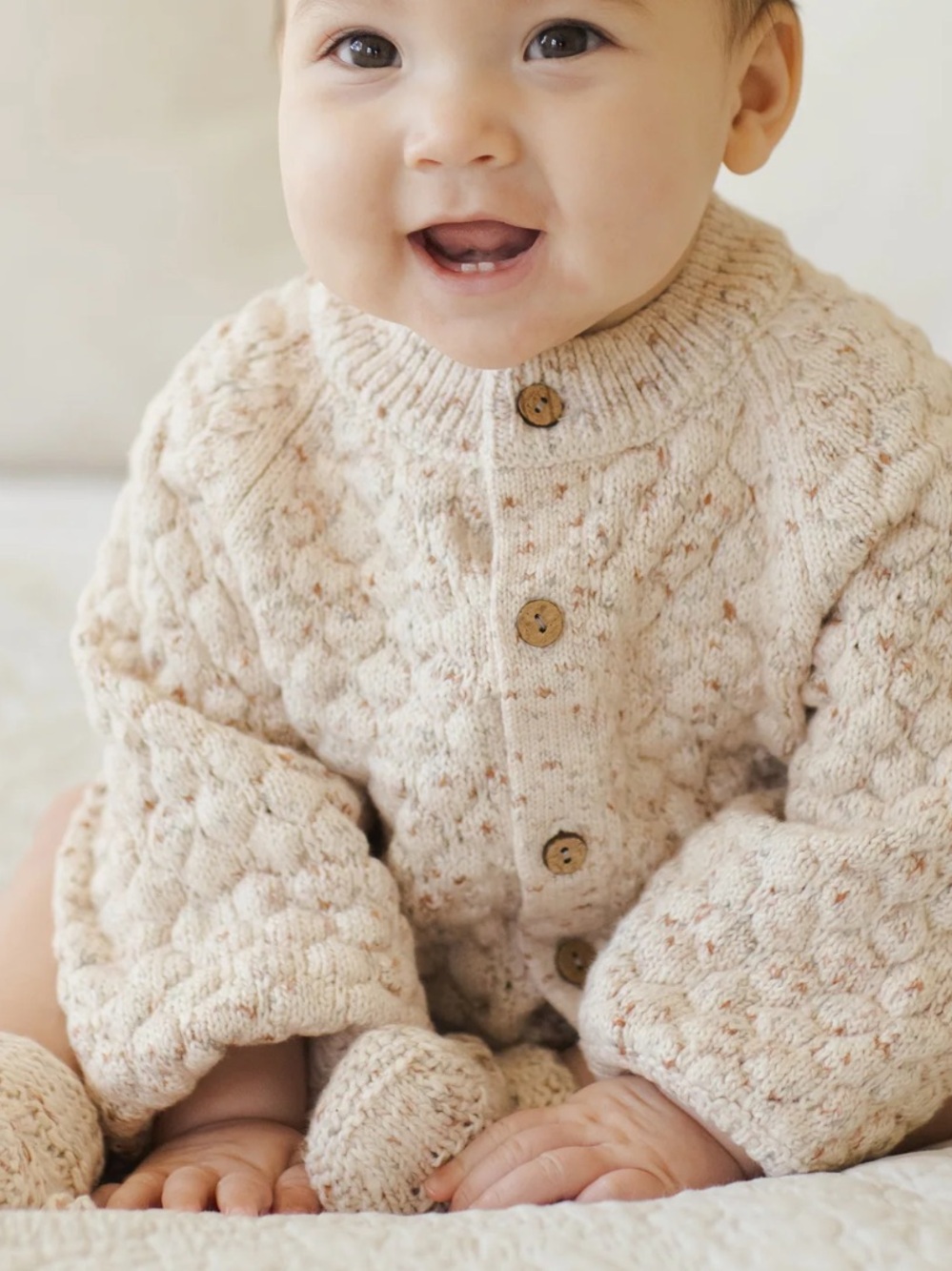 Quincy Mae Bubble Knit Cardigan Organic Cotton 2-3 Natural Confetti